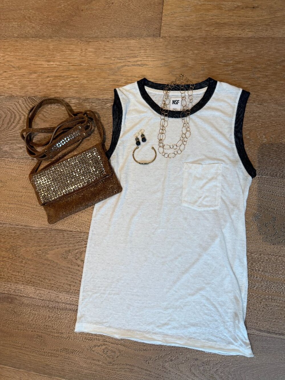 NSF Clothing White & Charcoal Grey Ringer Muscle Tank Top - Size S